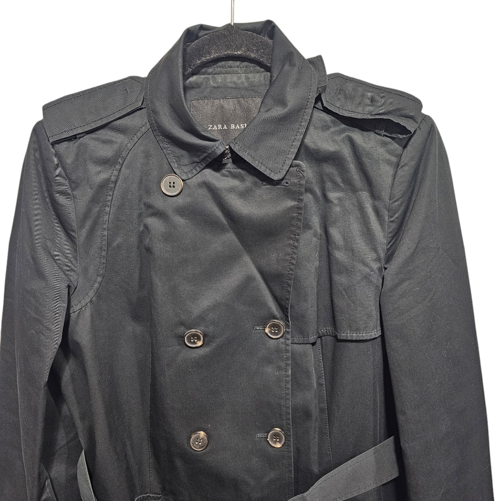 Zara Basic Black Belted Double Breasted Trench Co… - image 2